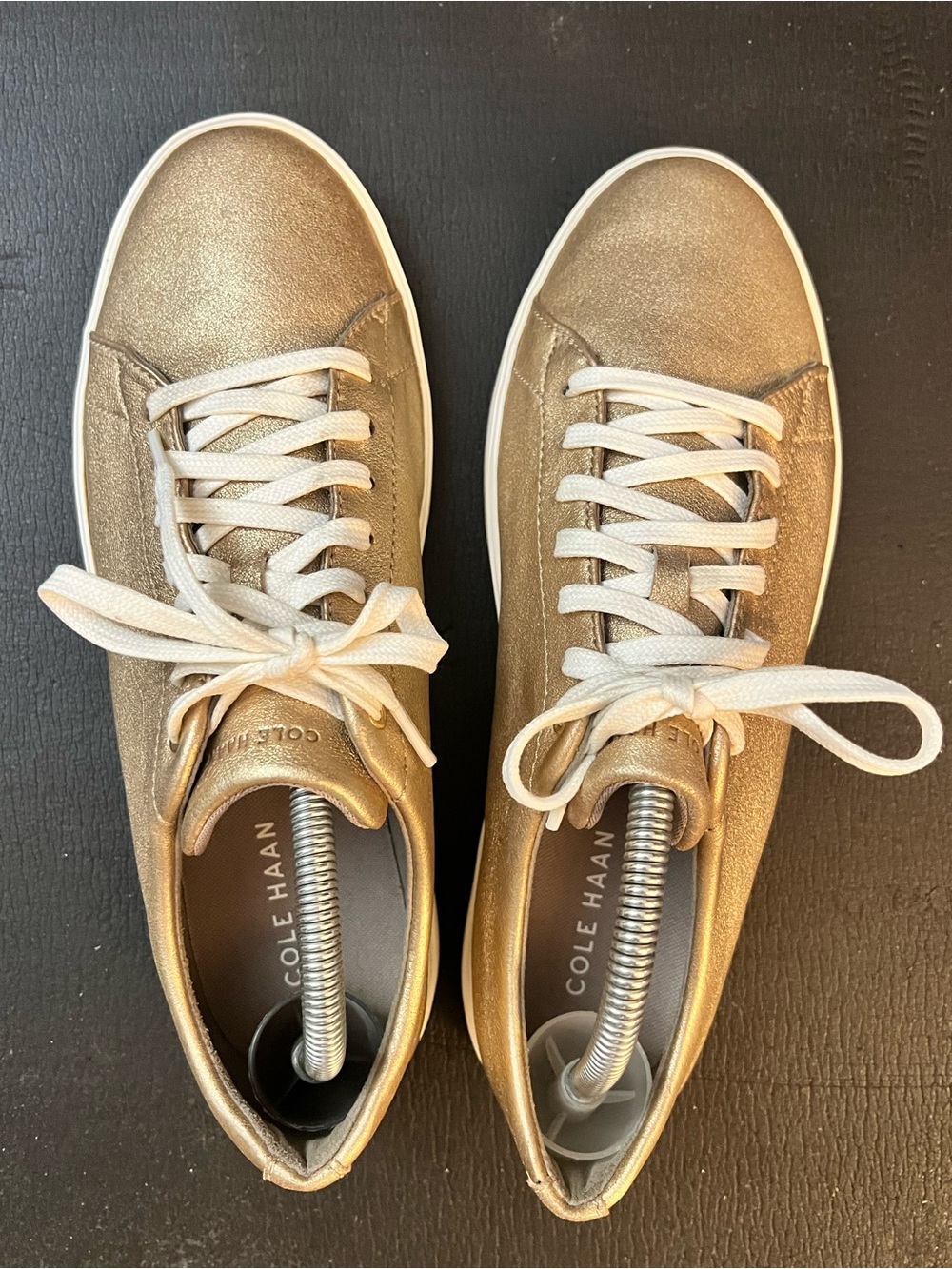 Cole Haan Gold Metallic Low-Top Sneakers with White Laces